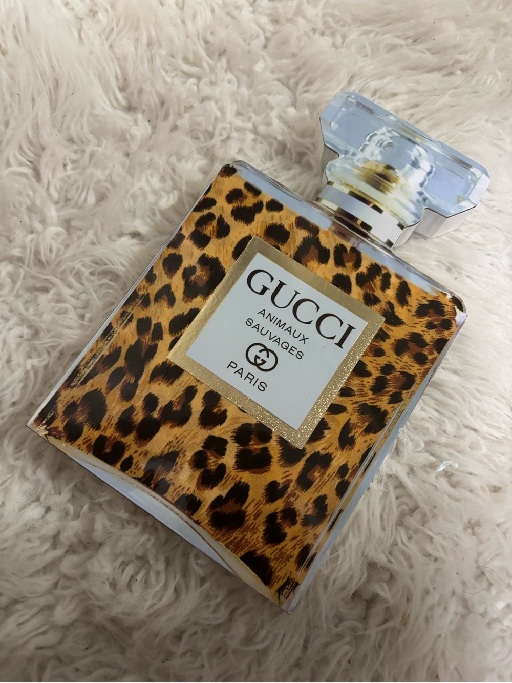 GUCCI Leopard Print Perfume Bottle Wall Art - Gold & Brown Accent